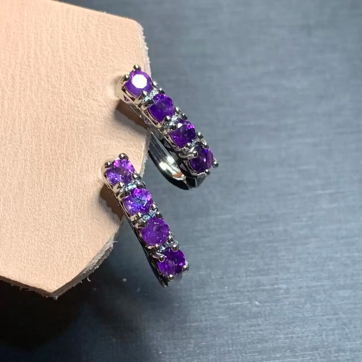 Natural Amethyst Stud Hoop Earrings, 925 Silver-Plated Vintage Hypoallergenic Jewelry