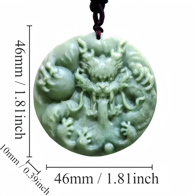 Dark Green Jade Dragon Fox & Owl Pendant Necklace, Carved Amulet Zodiac Talisman