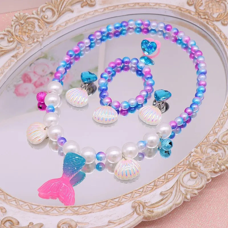 Mermaid Fish Tail Shell Bracelet and Earring Set for Girls