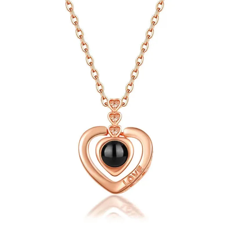 Projection Necklace, I Love You in 100 Languages, Zircon Heart Pendant Gift