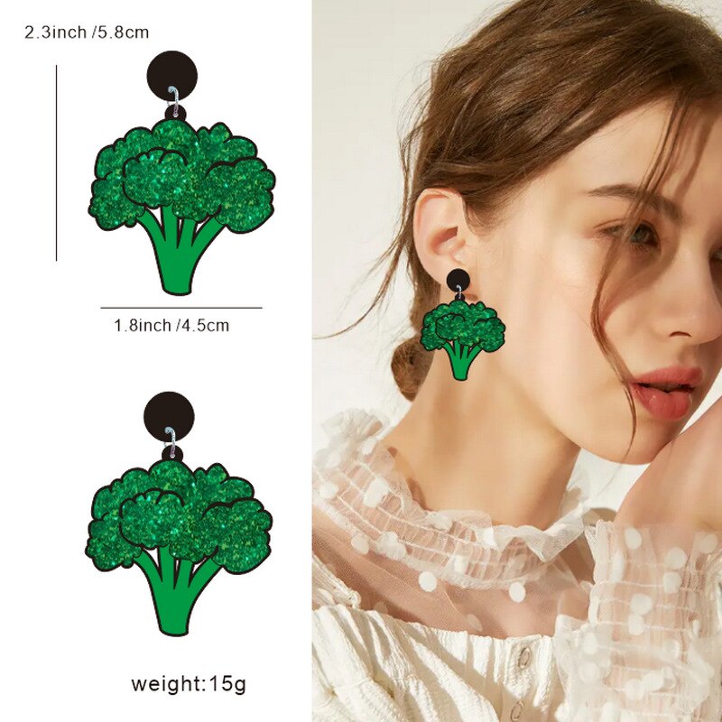 Acrylic Vegetables Fruits Summer Earrings For Girls Cute Cartoon Dragon Strawberry Watermelon Broccoli Pineapple Lemon Earrings