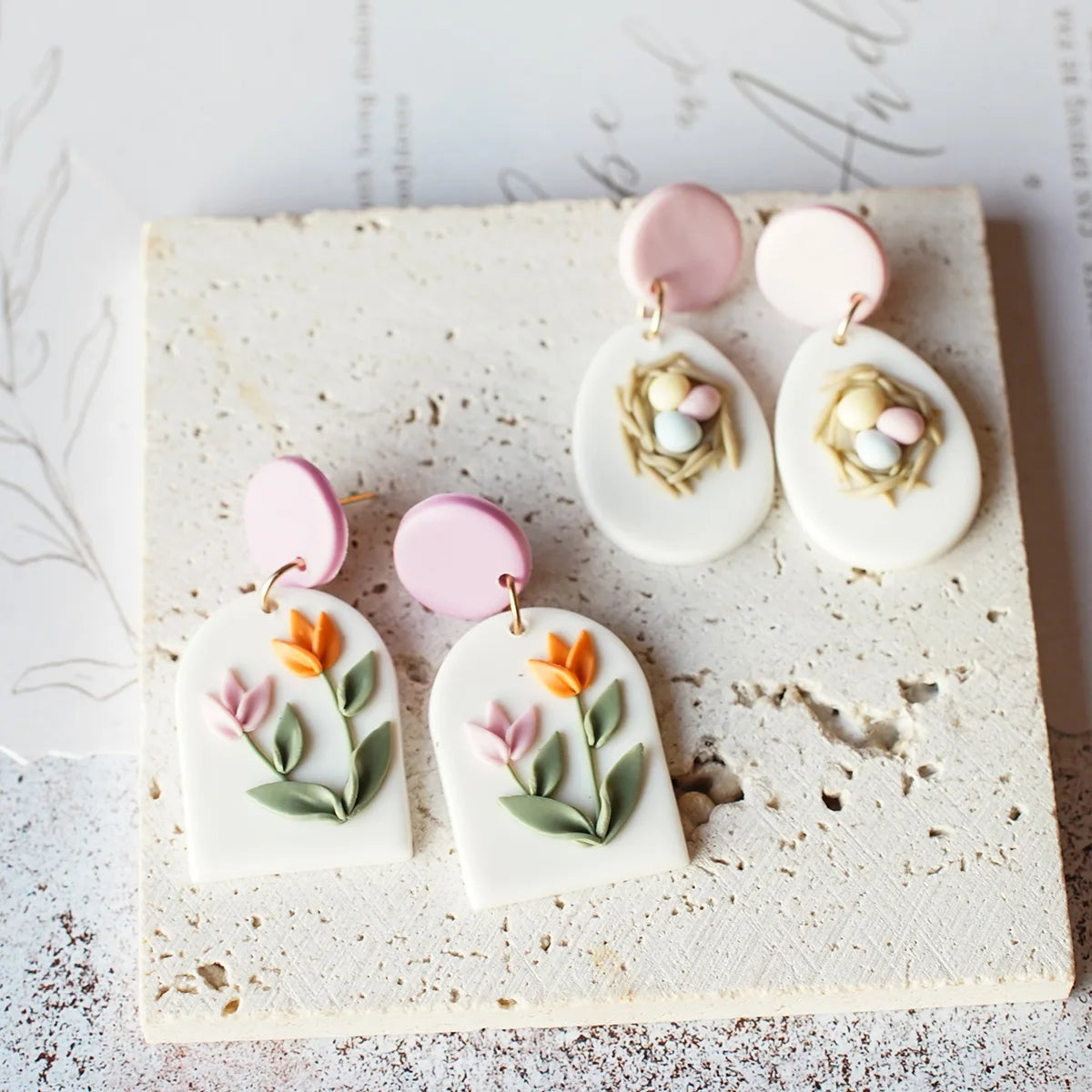 Clay Flower Cluster Egg Nest Earrings Jewelry