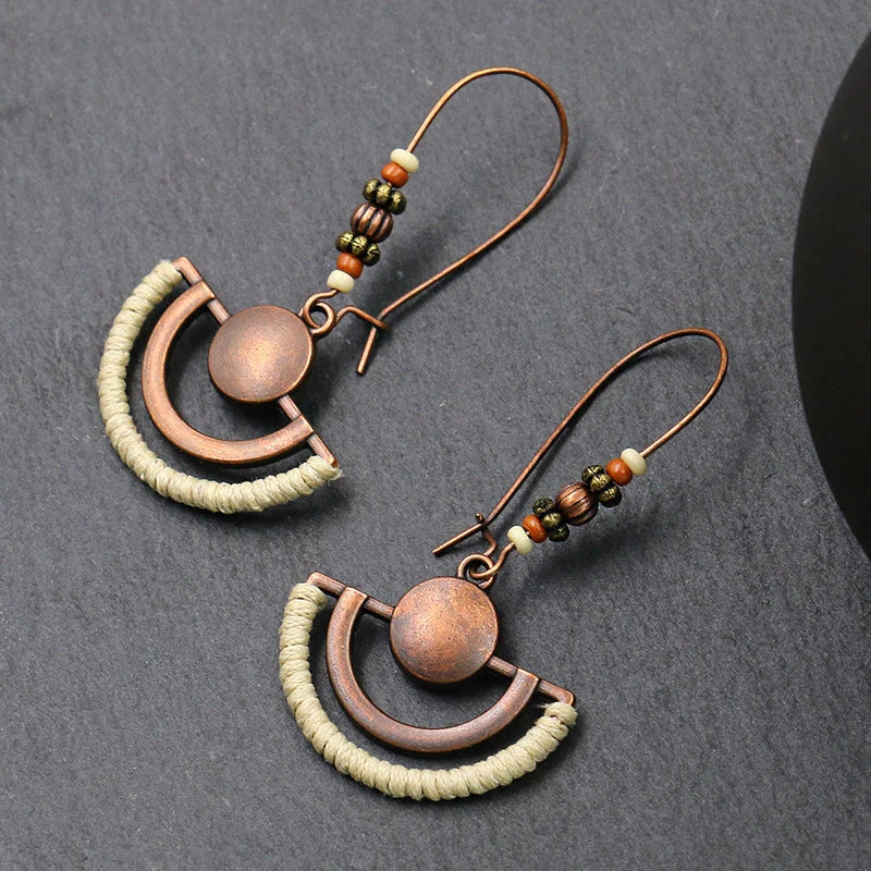 Wooden Bead Flower Leaf Long Tassel Earrings Jewelry