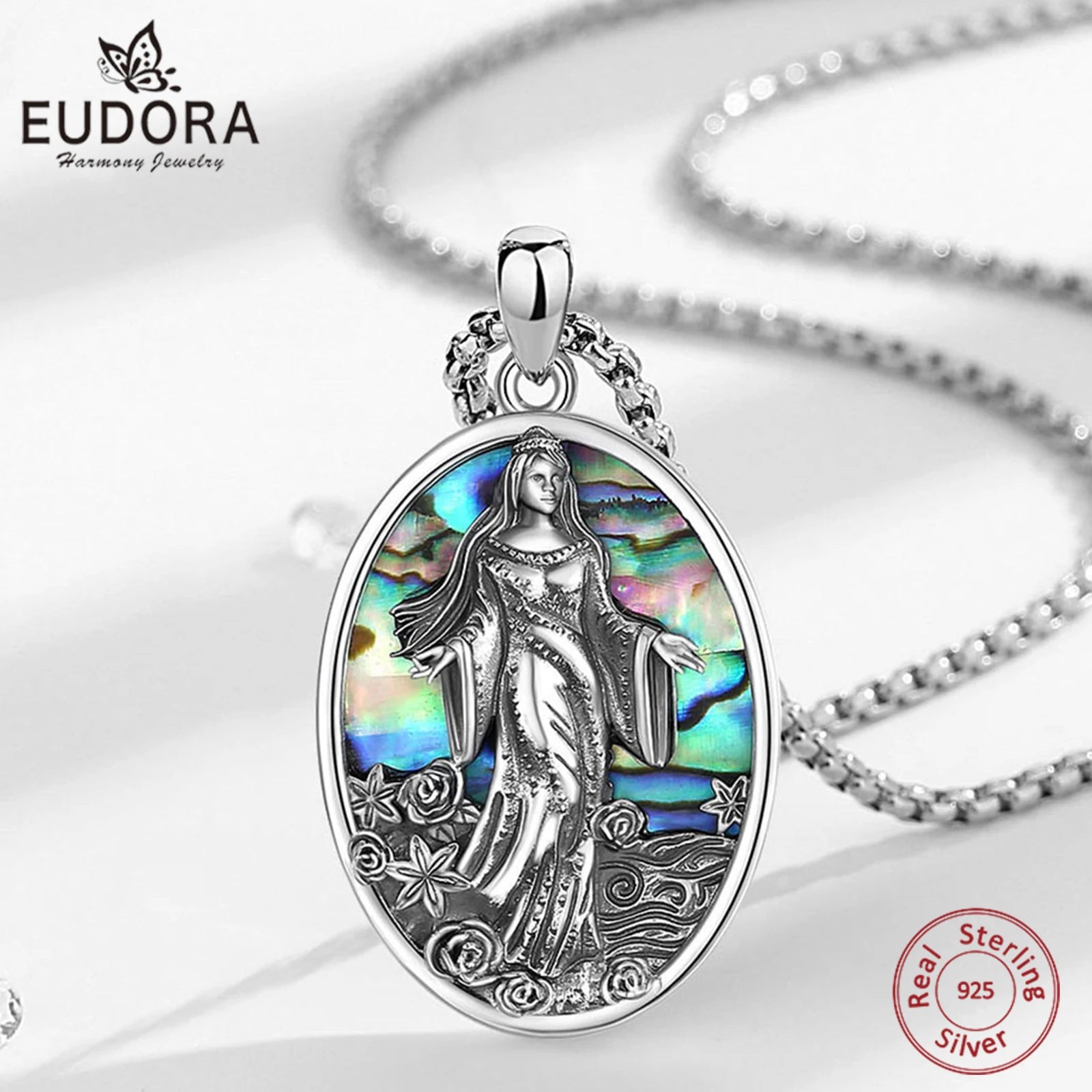 Yemaya Sea Goddess Necklace with Natural Abalone, S925 Sterling Silver