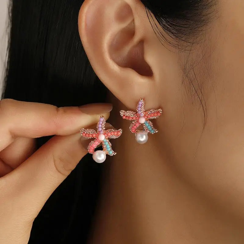 Pearl, Conch and Starfish Cute Boho Earrings