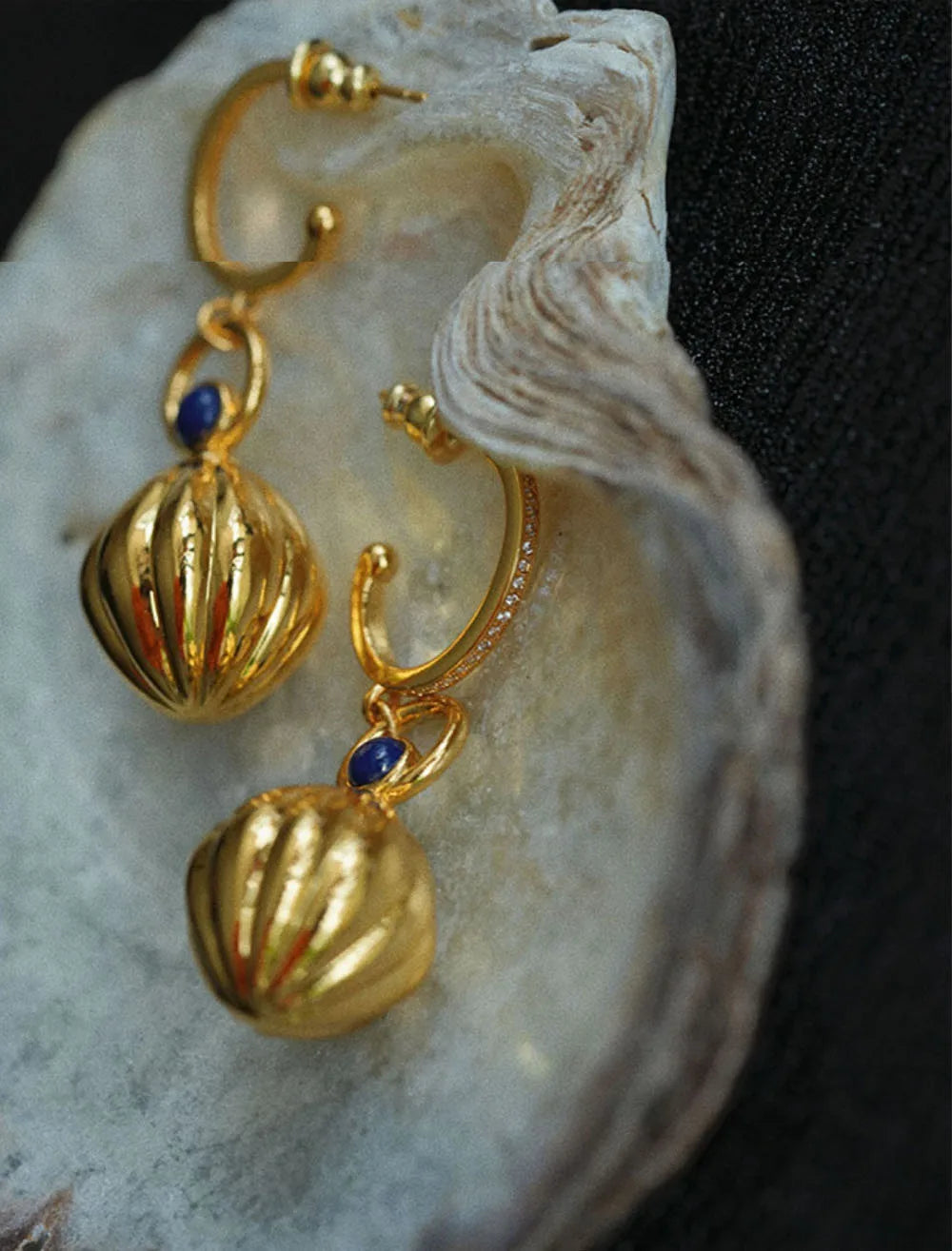 Nutmeg series original design retro artistic lapis lazuli earings long Ancient gold crafts glossy earrings for women jewelry - Charlie Dolly