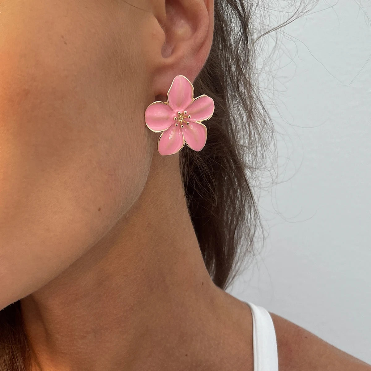 Enamel Petal Flower Stud Earrings Jewelry