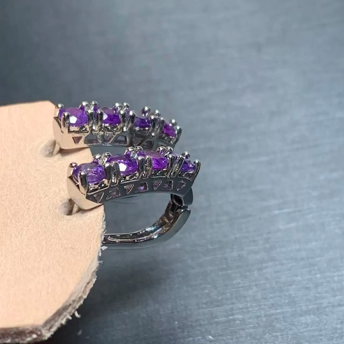 Natural Amethyst Stud Hoop Earrings, 925 Silver-Plated Vintage Hypoallergenic Jewelry