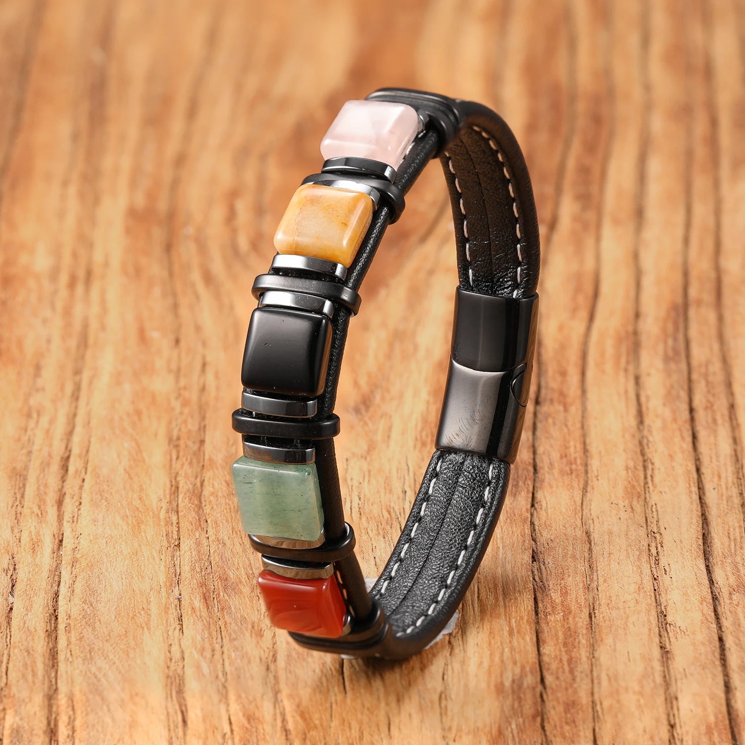 Natural Stone Leather Cord Healing Bracelet