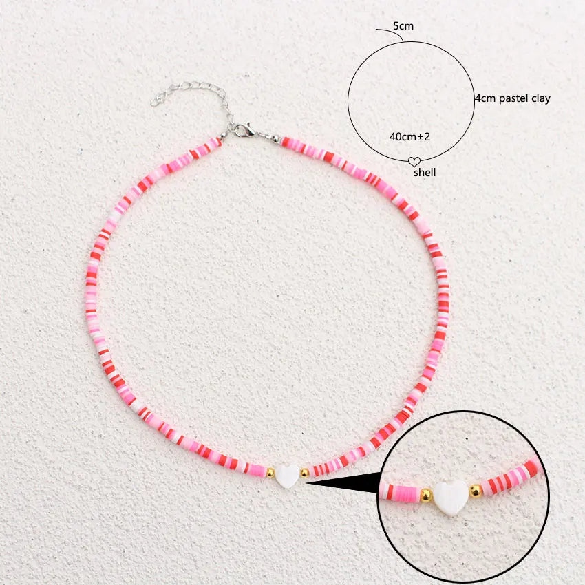 Polymer Clay Heart and Natural Shell Bead Boho Choker