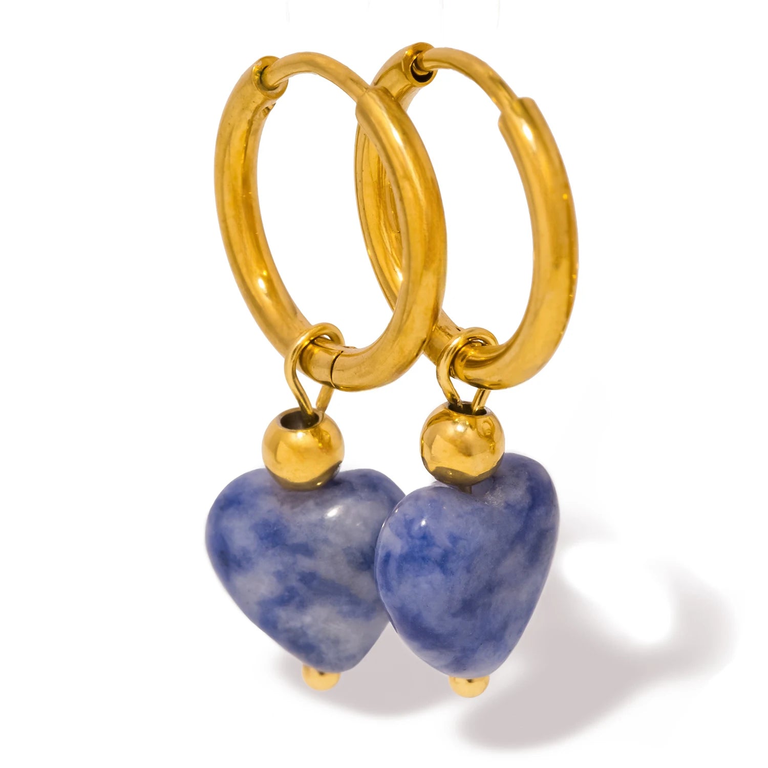 Detachable Heart Natural Stone Hoop Earrings, 2-in-1 Stainless Steel Boho Jewelry