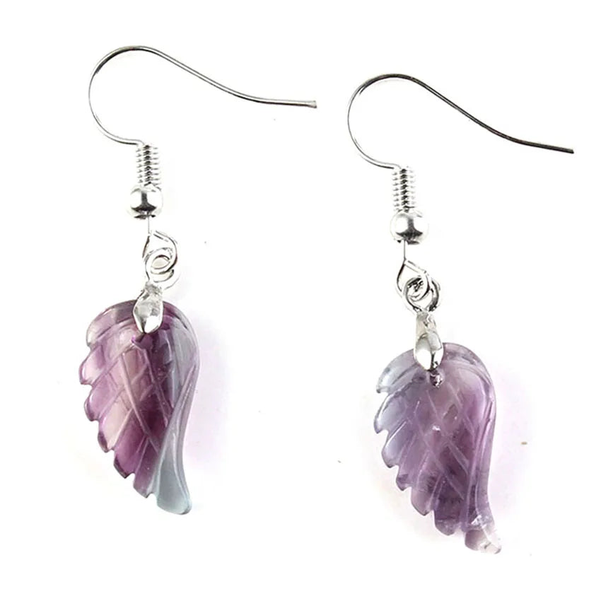 KFT Natural Carved Angel Wings Crystal Quartz Earring Lapis Lazuli Agate Dangle Hook Drop Stone Women Girls Earrings Jewelry - Charlie Dolly