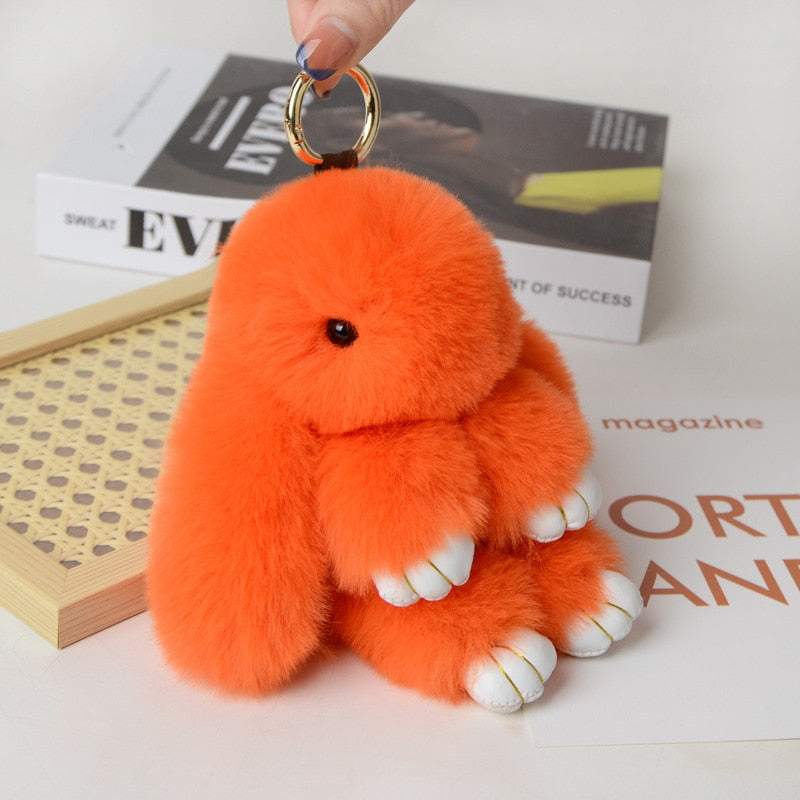 15CM Charm Real Fur Pompom Rabbit Keychain For Luxury Women Bag Men Car KeyRing Girl Gifts Cute Doll Plush Key Chains Pendent