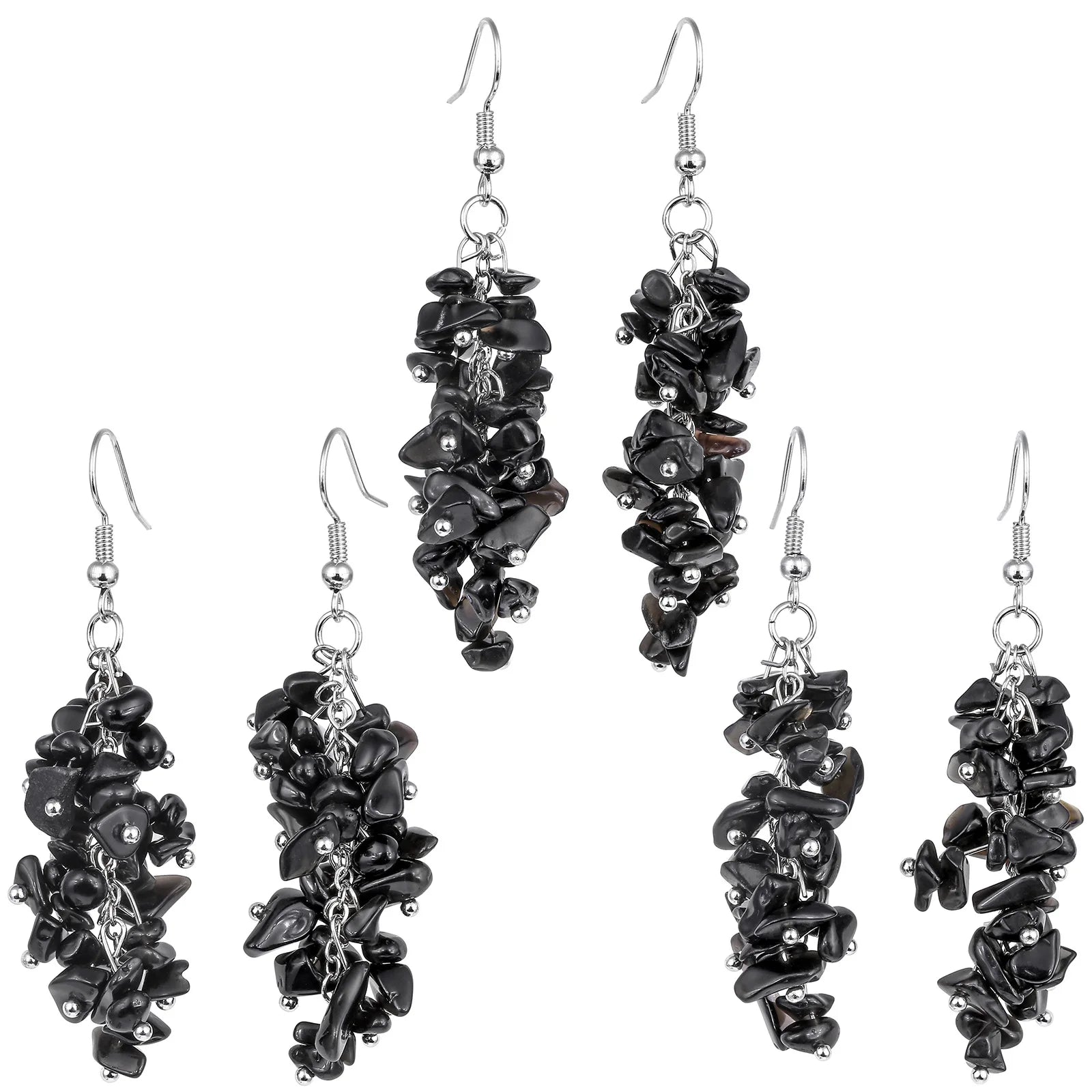 Crushed Crystal Grape Cluster Tassel Earrings, Natural Stone Boho Wedding Jewelry