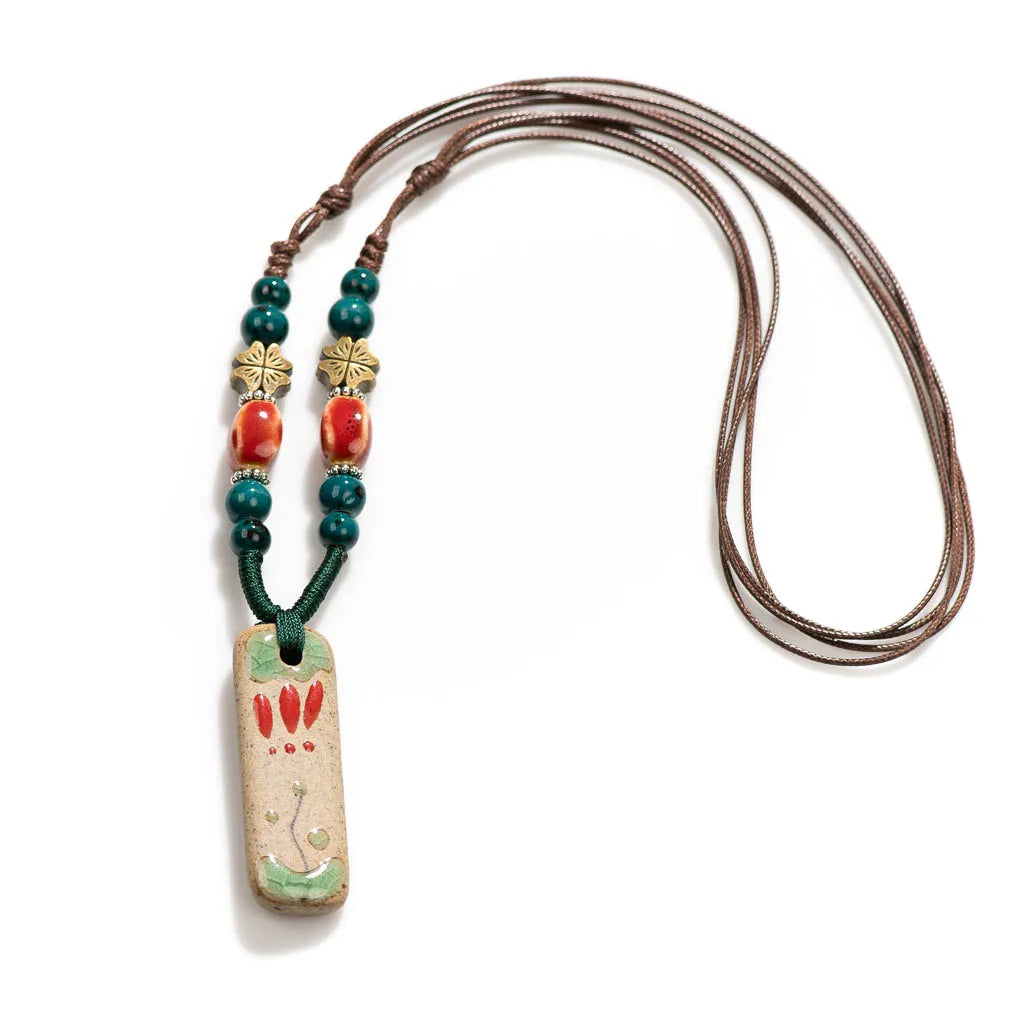 Handmade Ceramic Ethnic Pendant Necklace Jewelry