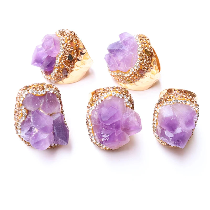 Irregular Natural Geode Stone Rings Agate Slices Wide Open Ring for Women Men Boho Resizable Finger Jewelry - Charlie Dolly