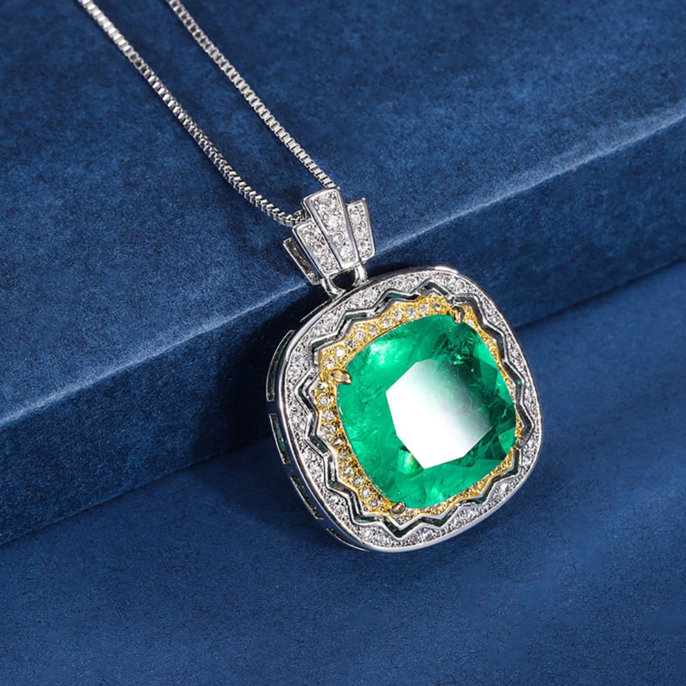 Vintage 14*14mm Emerald Pendant Necklace for Women Lab Diamond Gemstone Cocktail Party Fine Jewelry Anniversary Gift Wholesale