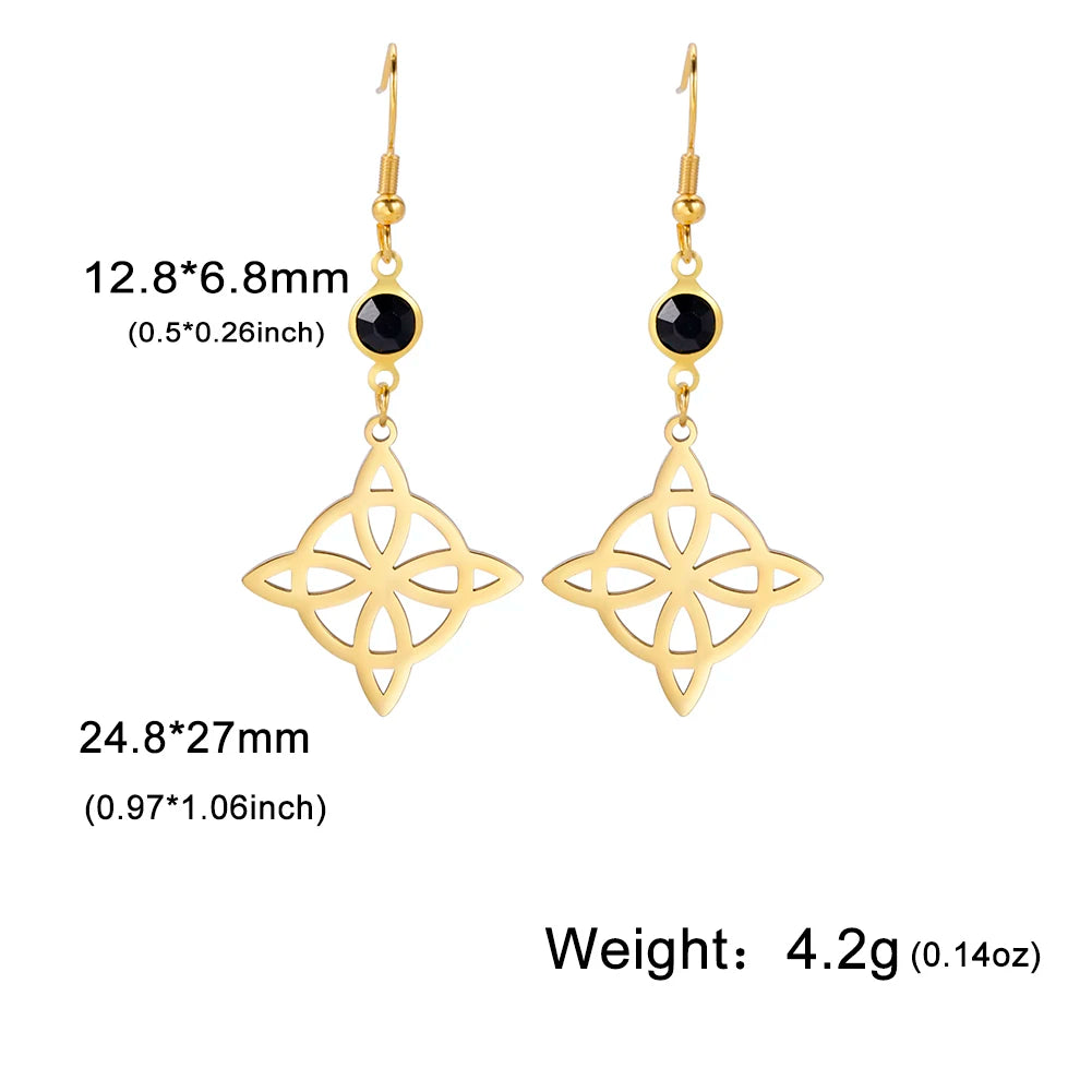 Triple Moon, Rune & Pentagram Hoop Earrings, Stainless Steel Witchy Amulet