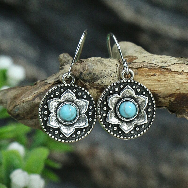 53 Styles Bohemian Vintage Tibetan Silver Geometric Drop Earrings For Women Ethnic Blue Stone Tassel Dangle Earrings Jewelry