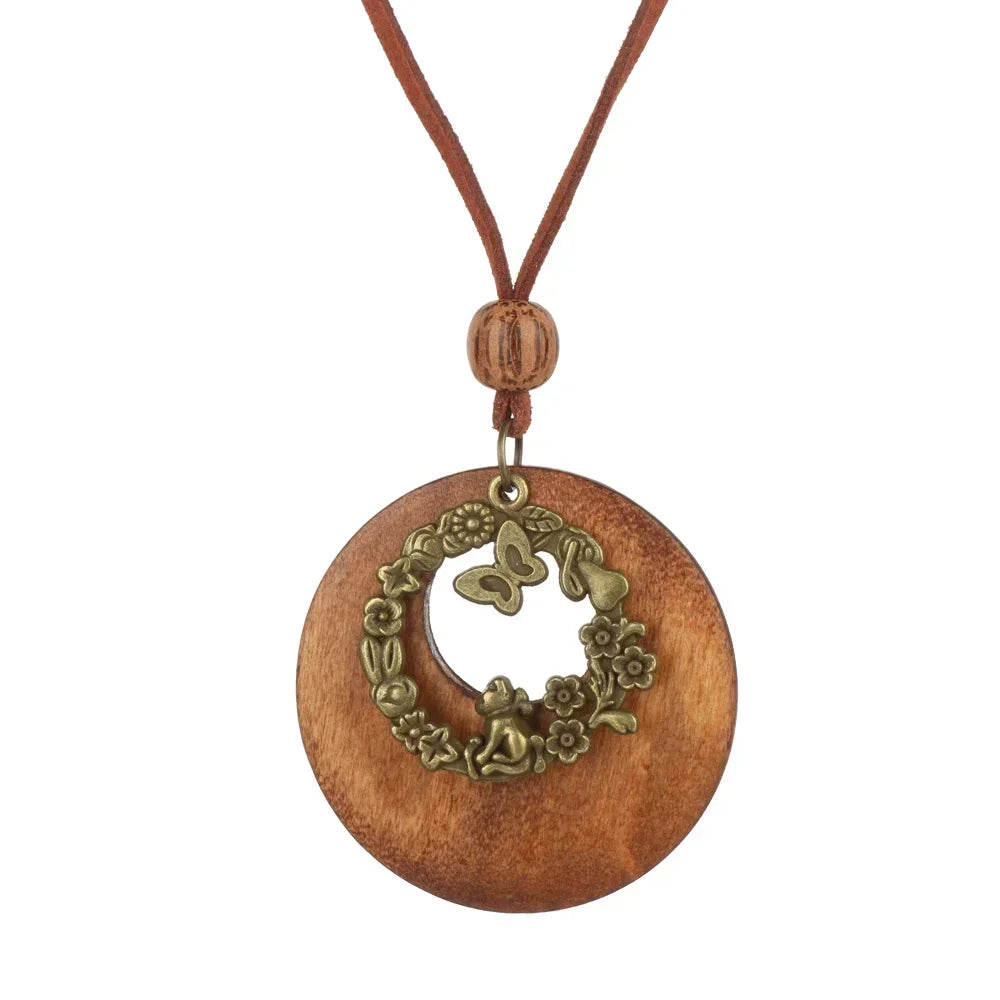 Nepal Wood Bead Mala Pendant Necklace Jewelry