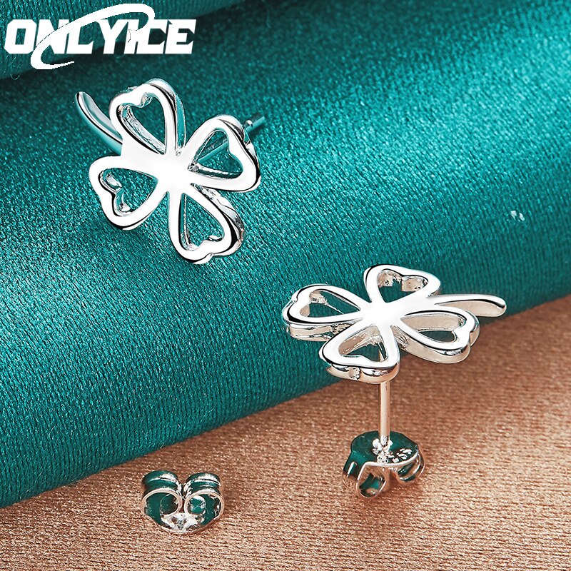 Korean Fashion 925 Sterling Silver Fine Lucky Clover Stud Earring For Women Charm Wedding Engagement Party Cute Jewelry Gifts