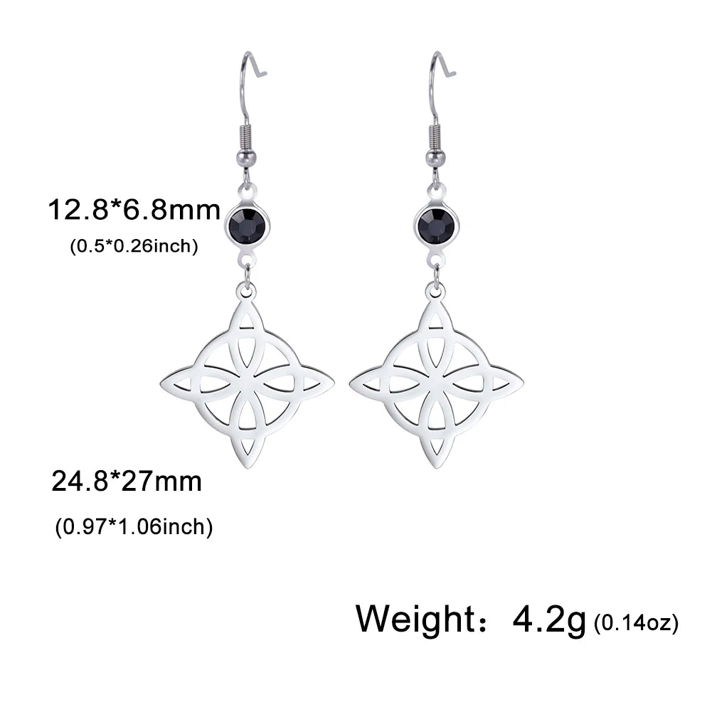Triple Moon, Rune & Pentagram Hoop Earrings, Stainless Steel Witchy Amulet