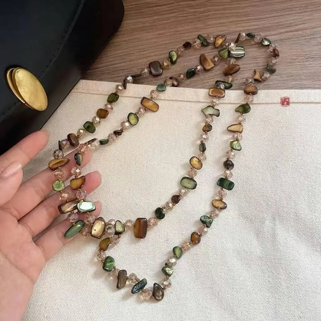 Artistic Multi Color Shell Extra Long Layered Necklace
