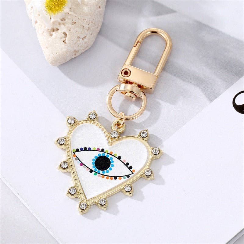 Rainbow Pearl Heart Evil Eye Couple Keychain For Friend Lovers Gift Blue Eye Bag Car Airpods Box Keyring Valentine's Day Jewelry