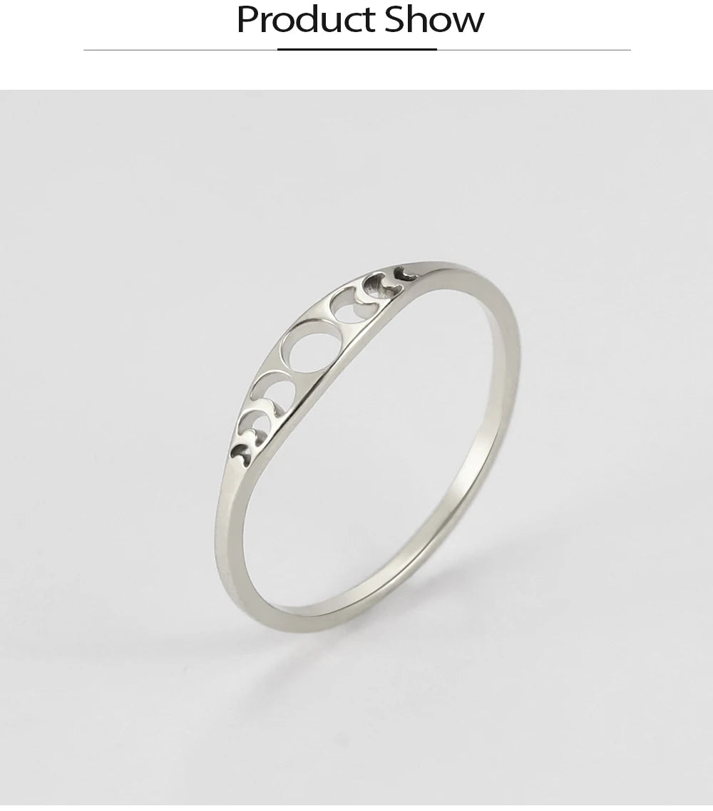Moon Phase Couple Ring, Minimalist Stainless Steel Band Talisman