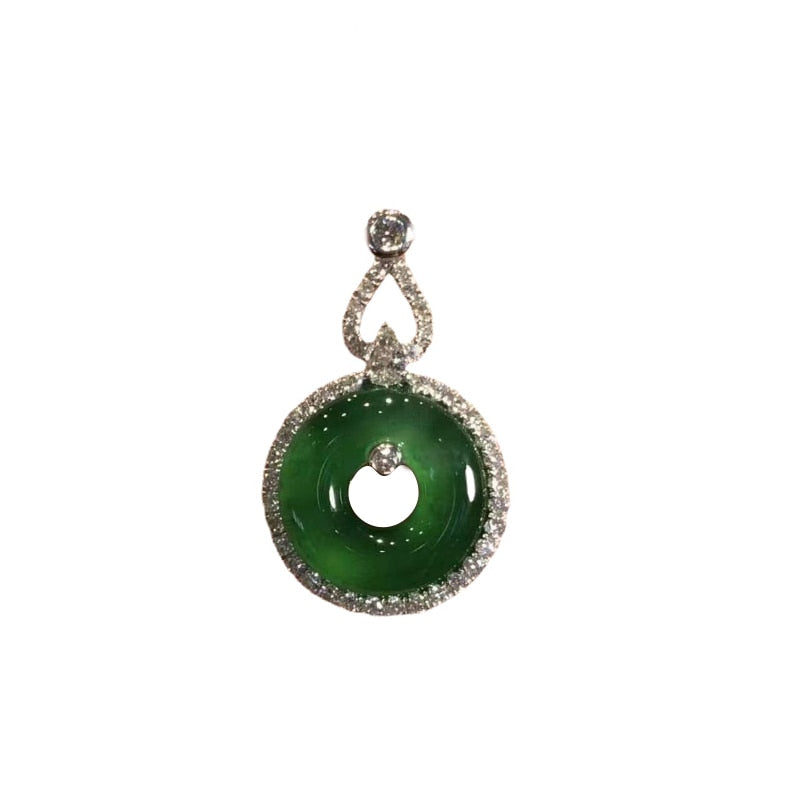 Natural Hetian Chrysoprase Pendant Inlaid Crystal Vintage Chinese Style Necklace High Sense Wedding Dinner Jewelry Gift