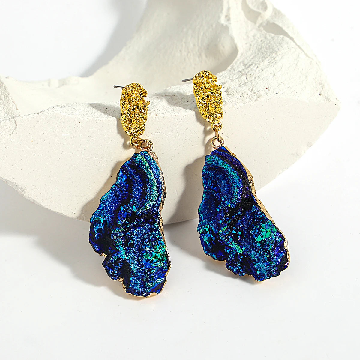 Volcanic Rock Abstract Drop Earrings, Starry Night Boho Jewelry