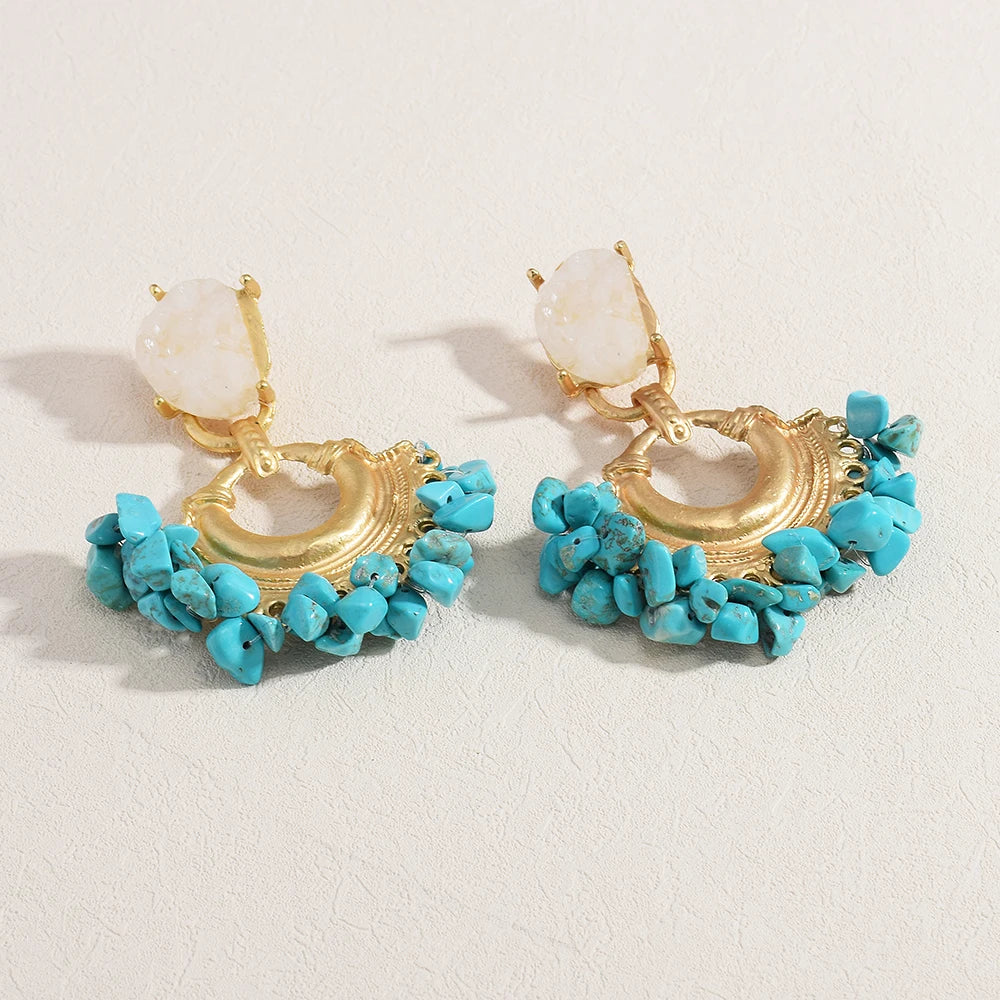 Resin Stone Beaded Drop Earrings, Vintage Statement Boho Jewelry