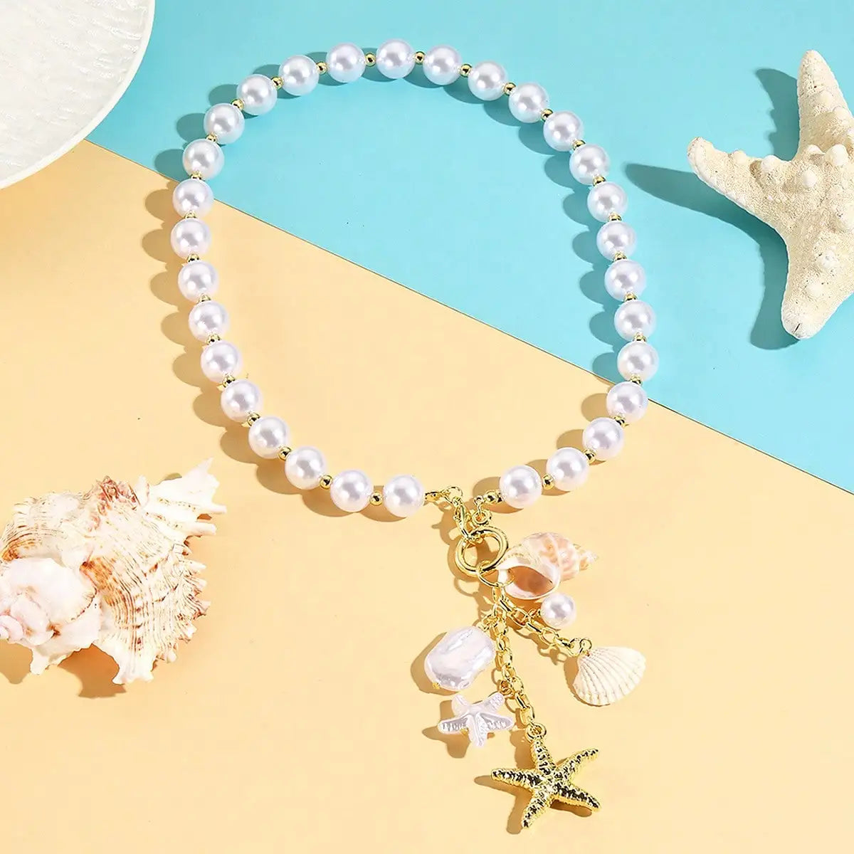 Blue Seashell Irregular Pendant Boho Necklace