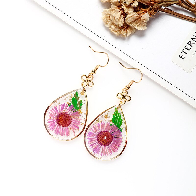 Creative Real Flower Earring Unique Round Dried Flower Drop Earrings Real Floral Sweet Earring For Women Gifts Summer Jewelry