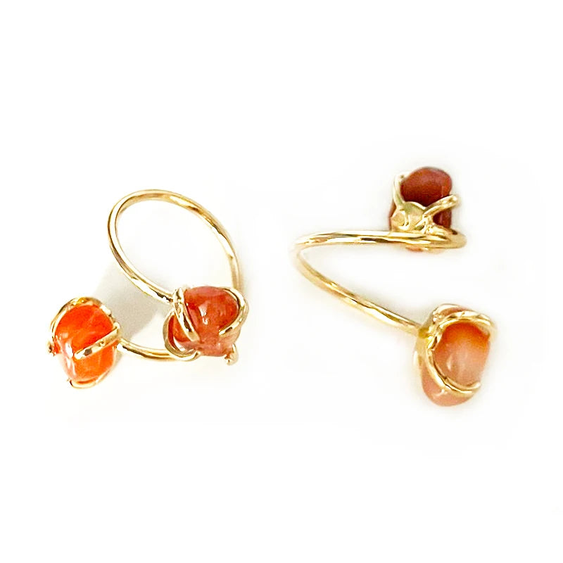 Irregular Red Agate Open Ring for Women Girls Claw Setting Gold-color Boho Rough Natural Stone Finger Jewelry Resizable - Charlie Dolly