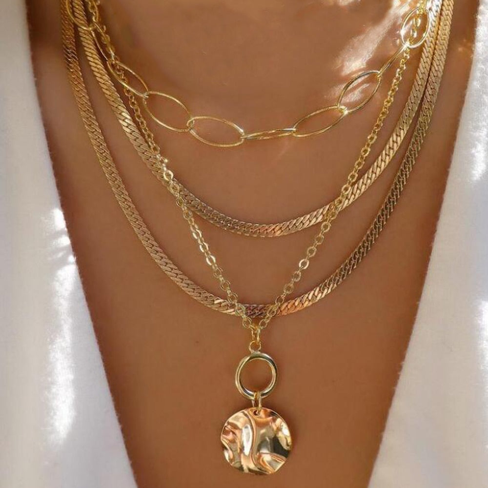 bls-miracle Bohemia Gold Color Multiple Styles Necklace For Women Multi-Layer Crystal Pendant Necklaces Set Jewelry Gifts