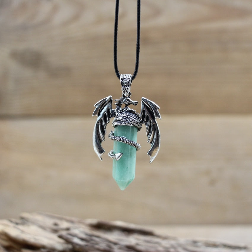 Quartz Dragon Man Necklace Gem Stone Healing Crystal Hexagonal Pendant Lapis Amethysts Animal Vintage Jewelry for Women