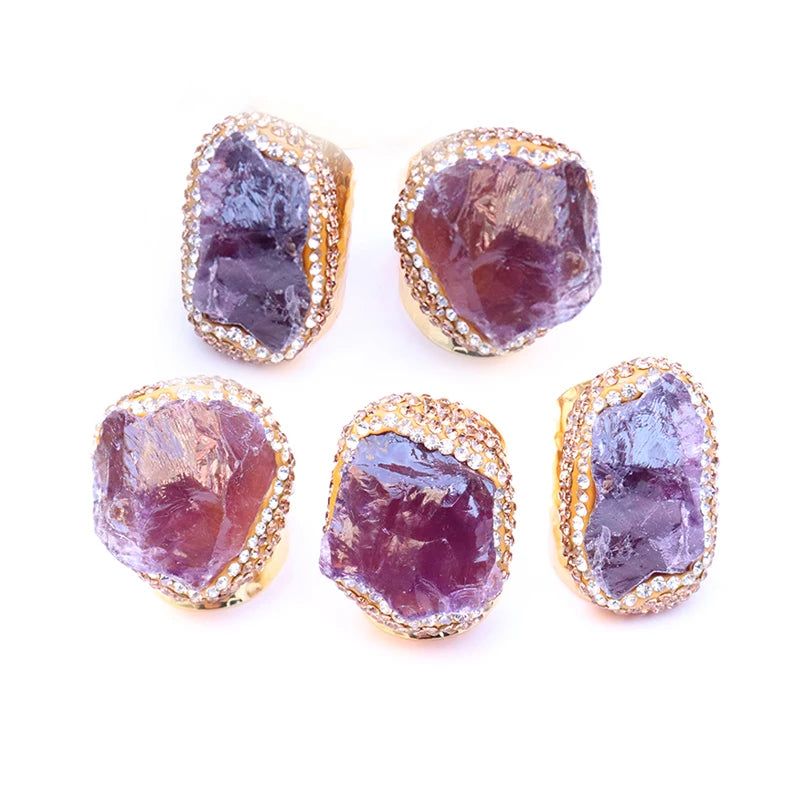 Irregular Natural Geode Stone Rings Agate Slices Wide Open Ring for Women Men Boho Resizable Finger Jewelry - Charlie Dolly