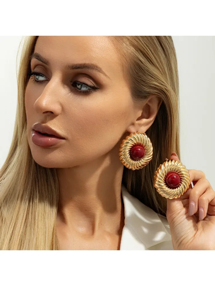 Resin Bead Big Spiral Stud Earrings Jewelry