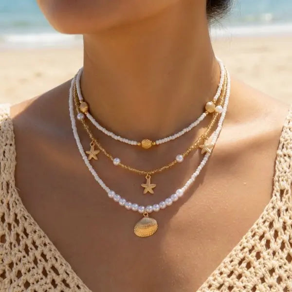Multilayer Shell and Starfish Pearl Handmade Choker