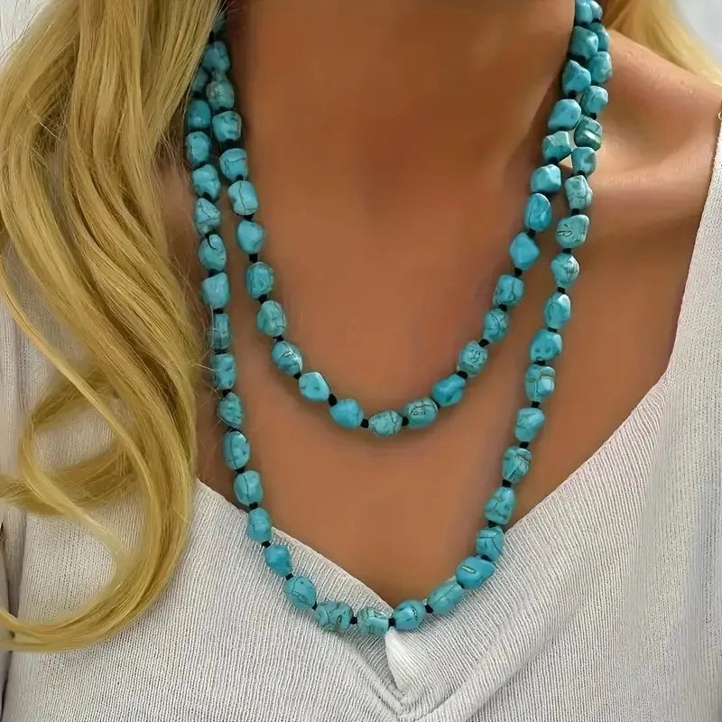 Turquoise Knotted Endless Multi Strand Necklace Jewelry