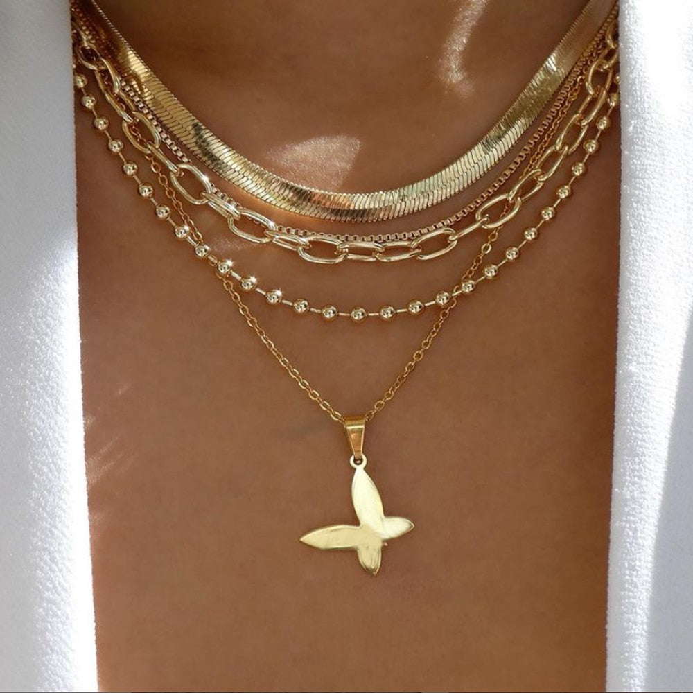 bls-miracle Bohemia Gold Color Multiple Styles Necklace For Women Multi-Layer Crystal Pendant Necklaces Set Jewelry Gifts
