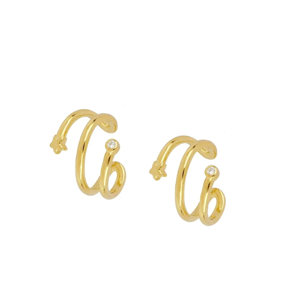 Gold Plated Hoop Stud Ear Cuff Earrings Set Jewelry