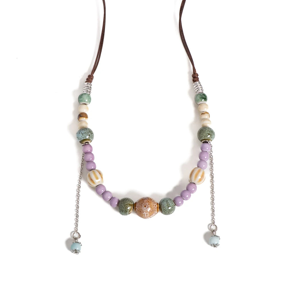 Pastel Ceramic Bead Long Necklace Jewelry
