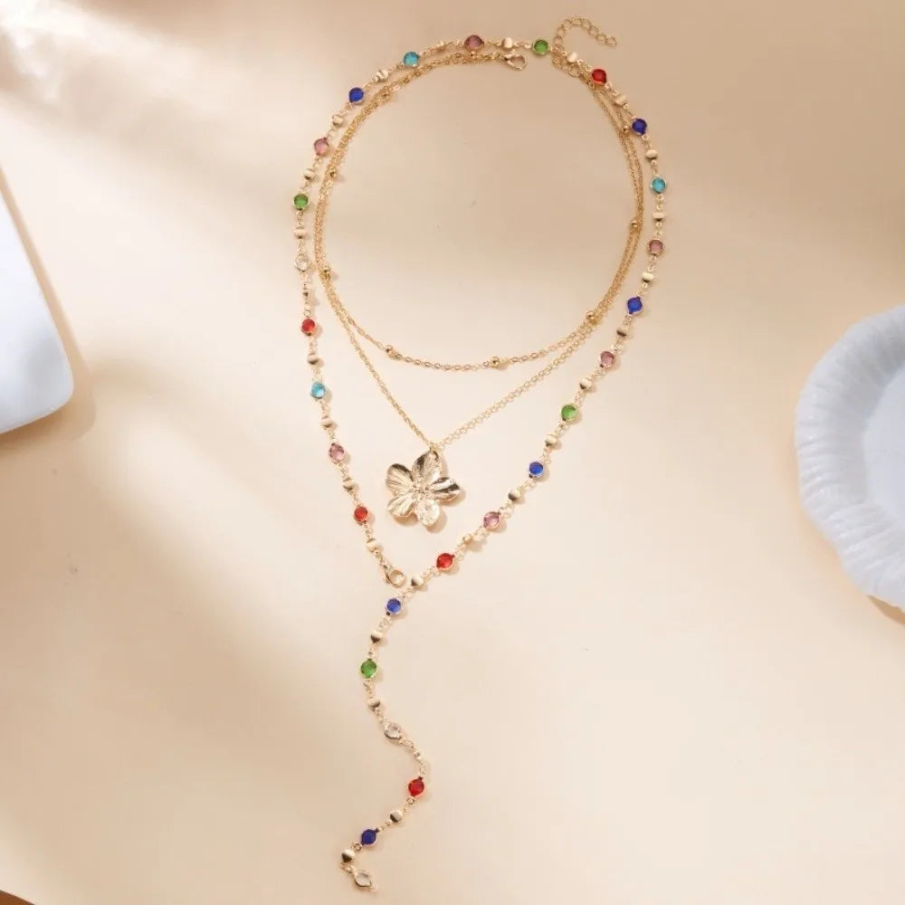 Pearl Flower Pendant Tassel Choker Necklace Jewelry