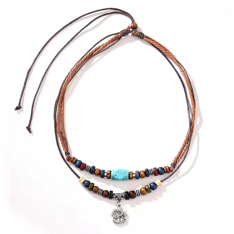 Braided Leather Cross Teeth Pendant Necklace Jewelry