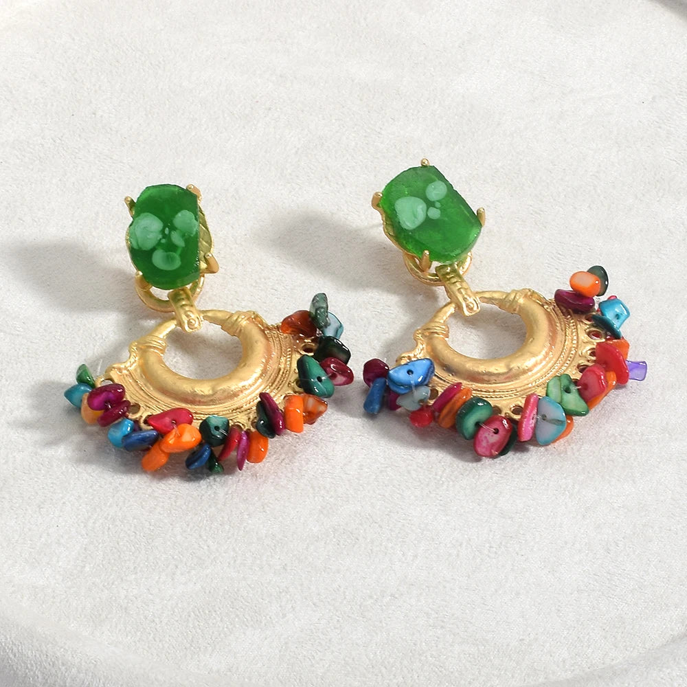 Resin Stone Beaded Drop Earrings, Vintage Statement Boho Jewelry
