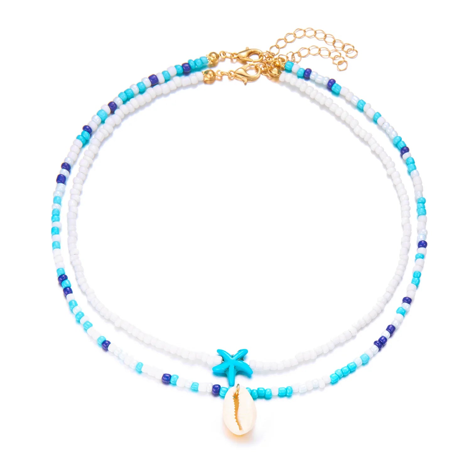 Starfish, Sea Turtle and Conch Beaded Layered Necklace