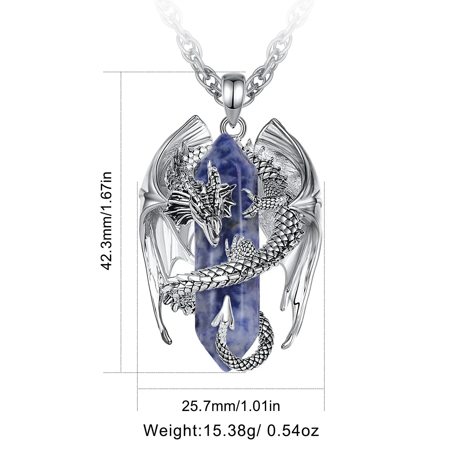 Natural Dumortierite Dragon Pendant Necklace, Hexagonal Blue Healing Crystal Amulet