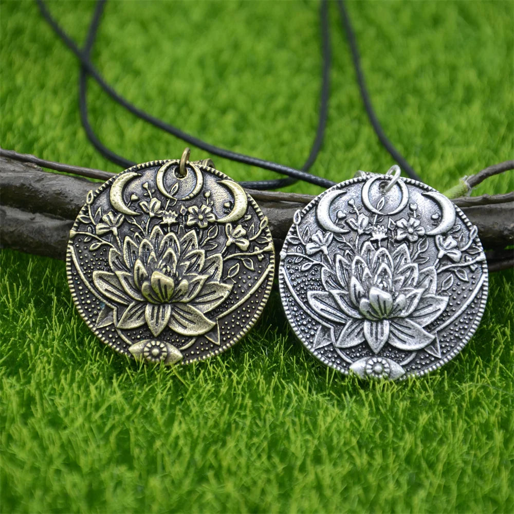 Wiccan Sun Moon Star Mandala Lotus Amulet Necklace, Sacred Witchy Talisman